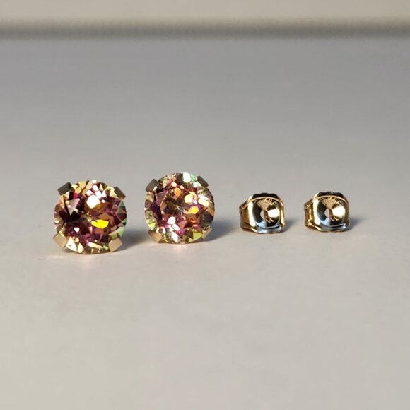 NIB VTG 14K Solid Gold 'Gizmo' (Pink) Mystic Topaz Stud Earrings - Picture 3 of 16
